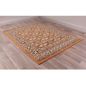 Lord Of Rugs - Traditional Poly Esta Bordered Classical Floral Gold Rug Floor Mat Carpet X-Small 60 x 110 cm (2'x3'7')