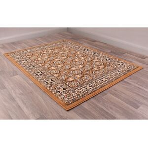 Lord Of Rugs - Traditional Poly Esta Bordered Classical Floral Gold Rug Floor Mat Carpet Small 80 x 150 cm (2'6'x5'0')