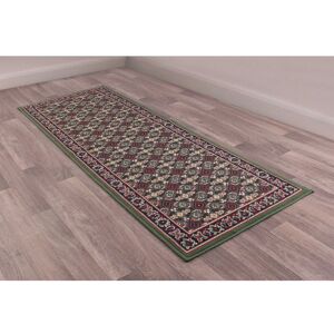 Lord Of Rugs - Traditional Poly Esta Bordered Classical Floral Green Rug Floor Mat Carpet Hallway 70 x 200 cm (2'4''x6'7'') Runner