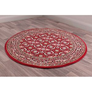 Lord Of Rugs - Traditional Poly Esta Bordered Classical Floral Red Rug Floor Mat Carpet Circle 120 x 120 cm (4x4') Round