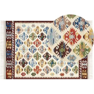 Beliani - Traditional Wool Kilim Rug Hand Woven 160 x 230 cm Oriental Pattern with Tassels Multicolour Aknalich - Multicolour