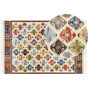 Beliani - Traditional Wool Kilim Rug Hand Woven 200 x 300 cm Oriental Pattern with Tassels Multicolour Aknalich - Multicolour