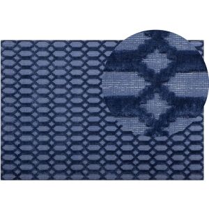 Beliani - Modern Living Room Area Rug Low Pile 140 x 200 cm Viscose Cotton Navy Blue Cizre - Blue