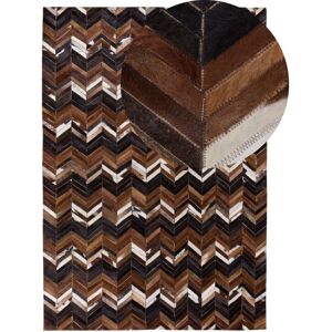 Beliani - Genuine Leather Cowhide Area Rug 160 x 230 cm Chevron Zig Zag Brown Balat
