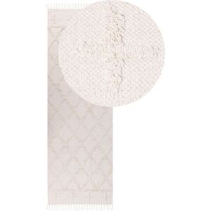 Beliani - Area Rug Cotton Tufted Shaggy Geometric Pattern 80 x 230 cm Beige Tozlu