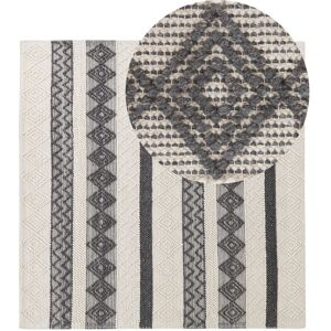 Beliani - Handwoven Wool Rug Geometric Pattern 200 x 200 cm Beige and Grey Davutlar