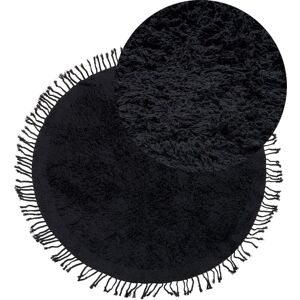 Beliani - Boho Area Rug Cotton Shaggy Round ⌀ 140 cm with Tassels Black Bitlis