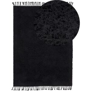 Beliani - Boho Area Rug Cotton Shaggy 140 x 200 cm with Tassels Black Bitlis