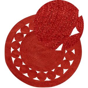 Beliani - Boho Area Rug Jute ø 120 cm Round Handwoven Living Room Red Koyunlu