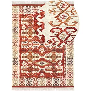 Beliani - Boho Area Rug Kilim Handmade 160 x 230 cm Wool with Tassels Multicolour Voskevaz
