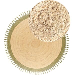 Beliani - Boho Rustic Area Rug Round 200 cm Natural Jute Handmade Braided Beige and Green Marts