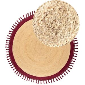 Beliani - Boho Rustic Area Rug Round 200 cm Natural Jute Handmade Braided Beige and Red Marts