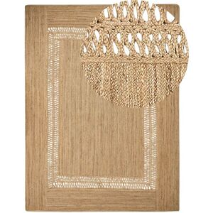 Beliani - Braided Jute Area Rug Natural Boho Style Cut-Out Pattern Floor Mat 300 x 400 cm Beige Yenikoy