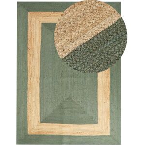 Beliani - Braided Jute Area Rug Natural Boho Style Geometric Pattern Floor Mat 300 x 400 cm Green Karakuyu