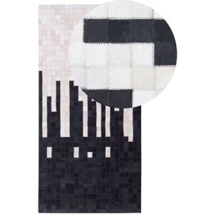 Beliani - Modern Patchwork Cowhide Leather Area Rug Black Beige 80 x 150 cm Bolu