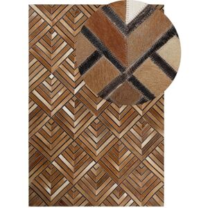 Beliani - Cowhide Leather Rug Brown Patchwork Geometric Diamond Pattern 160 x 230 cm Tekir