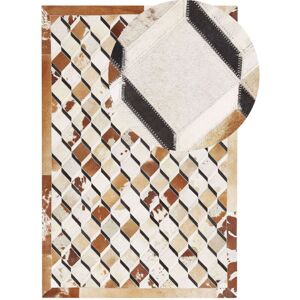 Beliani - Cowhide Leather Area Rug Brown Patchwork Diamond Pattern 160 x 230 cm Serinova