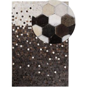 Beliani - Rustic Cowhide Leather Patchwork Area Rug Brown with Beige 140 x 200 cm Eyim