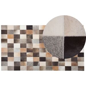 Beliani - Modern Patchwork Leather Area Rug Beige Grey Cowhide 200 x 300 cm Soke