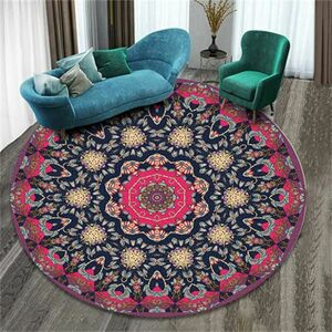 DEWDAT Ethnic Style Printed Round Non-slip Soft Floor Mat Hotel Cafe Carpet Bedroom Carpet For Living Room 80x80cm f