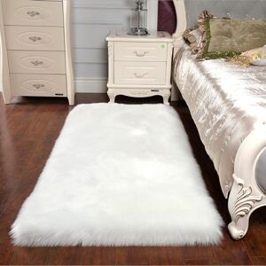 Readcly - Faux Fur Rug, Soft and Fluffy Artificial Lambskin, Imitation Sheepskin, Bedroom Rug, Living Room, Bedside Rug, Adult Bedroom Rug (White,