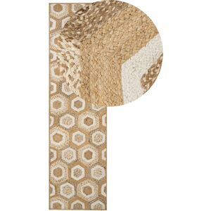 Beliani - Hand Woven Jute Runner Rug Geometric Pattern Boho Rustic 80 x 300 cm Hallway Beige Basoren