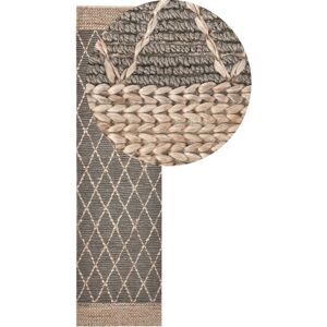 Beliani - Hand Woven Jute Runner Rug Geometric Pattern Boho Rustic 80 x 300 cm Hallway Grey Tellikaya
