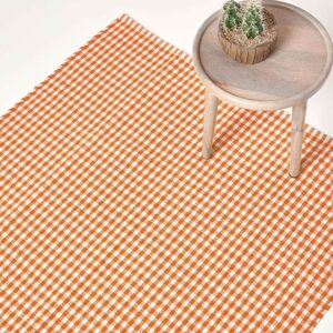 Homescapes - Cotton Gingham Check Rug Hand Woven Orange White, 60 x 90 cm