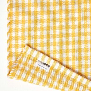 HOMESCAPES Cotton Gingham Check Rug Hand Woven Yellow White, 110 x 170 cm