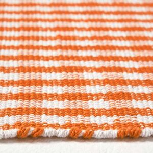 Homescapes - Cotton Gingham Check Rug Hand Woven Orange White, 110 x 170 cm