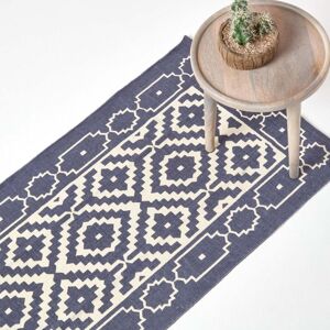 Homescapes - Halmstad Blue and White Scandi Style 100% Cotton Printed Rug, 66 x 200 cm