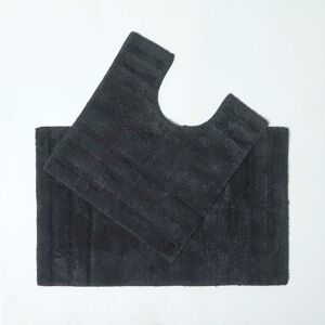 Homescapes - Spa Supreme Luxury Black Bath Mat and Pedestal Set - Black - Black