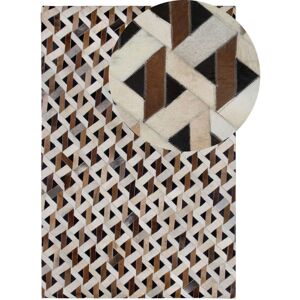 Beliani - Rustic Boho Leather Area Rug Rectangular Low Pile 160 x 230 cm Brown Grey Tuglu