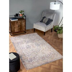 Lord Of Rugs - Nova 8881A Traditional Vintage Classical Bordered Medallion White Yellow Rug Floor Mat Carpet Small 80 x 150 cm (2'6'x5'0')