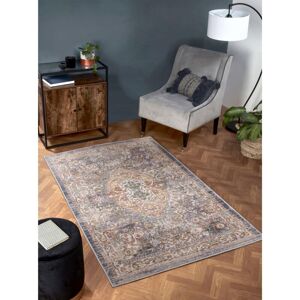 Lord Of Rugs - Nova 8881B Traditional Vintage Classical Bordered Medallion Dark Blue Rug Floor Mat Carpet X-Small 66 x 100 cm (2'5''x3'3'')