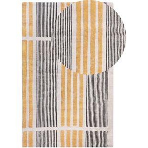 Beliani - Rectangular Boho Area Rug Cotton Striped Pattern 140 x 200 cm Yellow with Black Katra