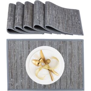 Relaxdays - Place Mat Set, 6x Coaster, Tableware, Drinks, Table Protector, Square, 45 x 30 cm, Bamboo, Stylish, Grey