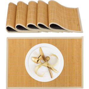 Relaxdays Place Mat Set, 6x Coaster, Tableware, Drinks, Table Protector, Square, 45 x 30 cm, Bamboo, Stylish, Cream