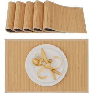 Relaxdays - Place Mat Set, 6x Coaster, Tableware, Drinks, Table Protector, Square, 45 x 30 cm, Bamboo, Stylish, Natural