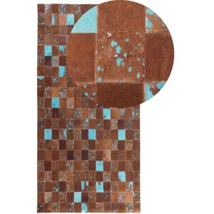 Beliani - Modern Cowhide Area Rug Brown Blue Patchwork 80 x 150 cm Aliaga