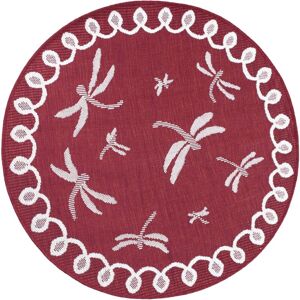 LORD OF RUGS Terrace Dragonfly Flatweave Outdoor Indoor Bordered Circle Bordeaux Rug in 120 x 120 cm (4x4') Round