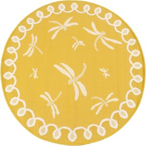 Lord Of Rugs - Terrace Dragonfly Flatweave Outdoor Indoor Bordered Circle Gold Rug in 120 x 120 cm (4x4') Round