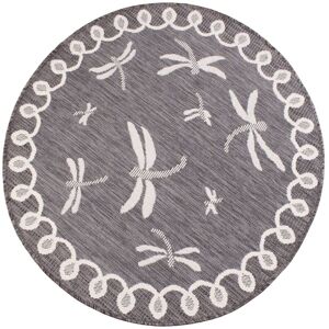 Lord Of Rugs - Terrace Dragonfly Flatweave Outdoor Indoor Bordered Circle Silver/Grey Rug in 160 x 160 cm (5'3''x5'3'') Round
