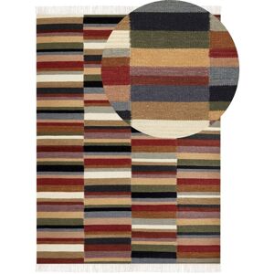 Beliani - Traditional Wool Kilim Rug Hand Woven Geometric Pattern with Tassels 160 x 230 cm Multicolour Musaler