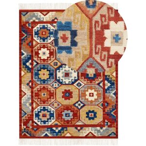 Beliani - Traditional Wool Kilim Rug Hand Woven Oriental Pattern with Tassels 160 x 230 cm Multicolour Lusarat