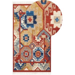 Beliani - Traditional Wool Kilim Rug Hand Woven Oriental Pattern with Tassels 80 x 150 cm Multicolour Lusarat