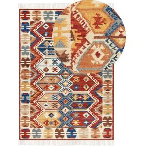 Beliani - Traditional Wool Kilim Rug Hand Woven Pattern with Tassels 200 x 300 cm Multicolour Vanashen