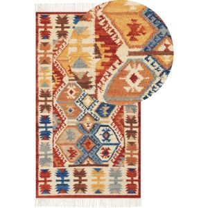 Beliani - Traditional Wool Kilim Rug Hand Woven Pattern with Tassels 80 x 150 cm Multicolour Vanashen