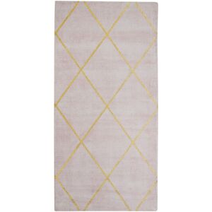 Beliani - Viscose Area Rug 80 x 150 cm Rectangular Gold Pattern Geometric Pink Atike