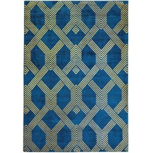 Beliani - Modern Area Rug Viscose Gold Geometric Pattern 140 x 200 cm Blue Vekse